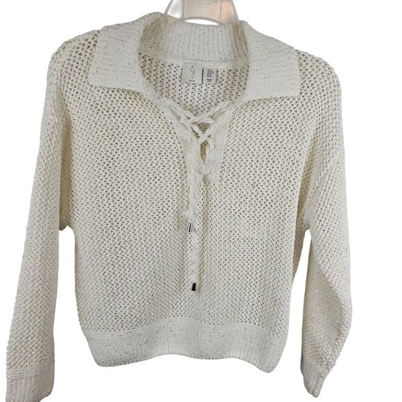 Women Preppy Fairy Cottage Academia Core Knit Pullover Sweater Ivory Joie Medium - Picture 1 of 11